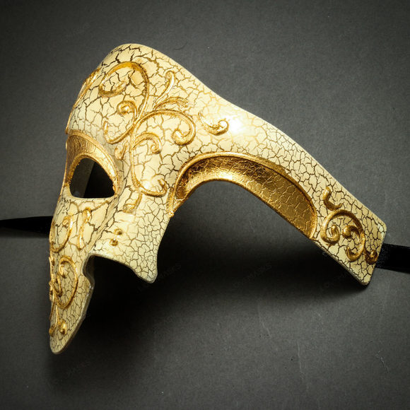 Phantom of the Opera' Venetian Masquerade Mask-Gold Lining - Picture 3 of 3